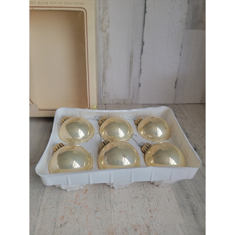 Krebs yellow 2 inch glass ball set box ornament vintage home decor unique